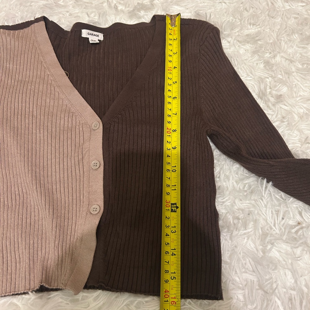 Garage brown tan cropped v-neck cardigan woman’s medium - Picture 5 of 7